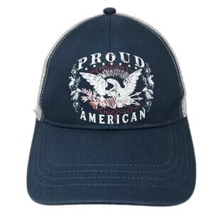 Proud American Strapback Trucker Hat Blue One Size Adjustable Mesh Back Shyanne